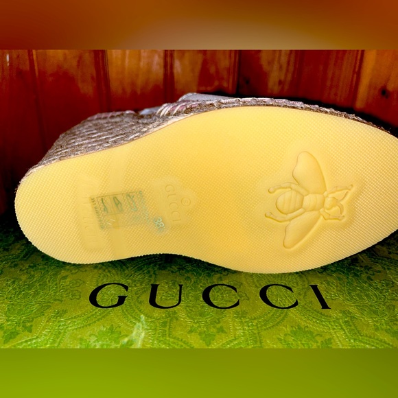 BNWT!!! Gucci Wedge Canvas Pretty in Pink Tie Wrap Up Sandals - Picture 7 of 9